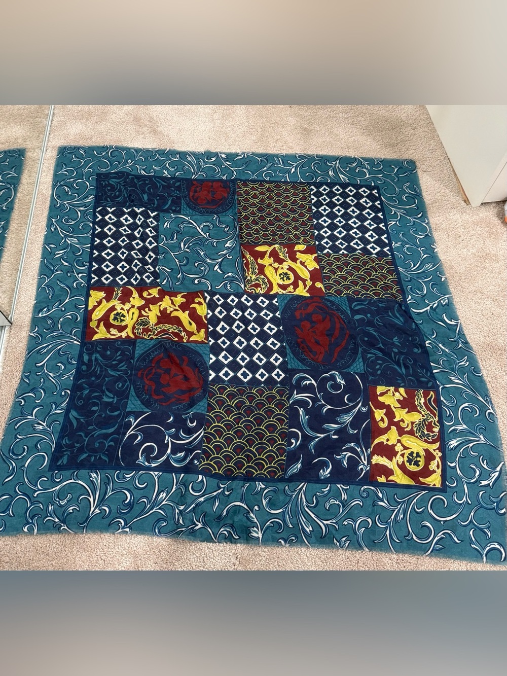 Unbranded multicolor colorblock tile pattern polyester scarf (made in Italy)